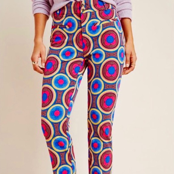 ANTHROPOLOGIE The Essential Slim Trousers - Cropped in Retro Geometric Print - Picture 3 of 7